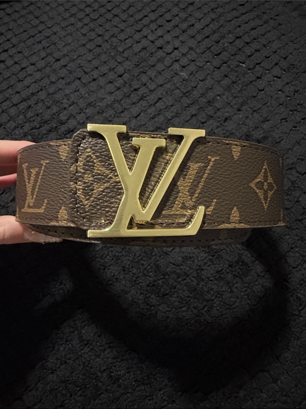 Louis Vuitton Brown Monogram LV Buckle Belt with Gold Hardware